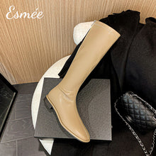 將圖片載入圖庫檢視器 Khaki-Leather-Flat-Long-Boots-product-shots