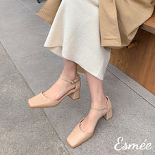 Load image into Gallery viewer, Khaki-Leather-High-Heel-Sandals-with-Ankle-Straps-model-shots