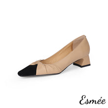 將圖片載入圖庫檢視器 Khaki-Leather-High-Heel-with-Special-Deisng-and-Black-Toe-Cap-product-shots-white-background