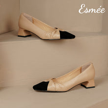 將圖片載入圖庫檢視器 Khaki-Leather-High-Heel-with-Special-Deisng-and-Black-Toe-Cap-product-shots