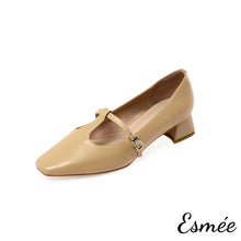 Load image into Gallery viewer, Khaki-Leather-High-Heel-with-T-Straps-product-shots-white-background