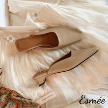 Load image into Gallery viewer, Khaki-Leather-Low-Heel-Mules-product-shots