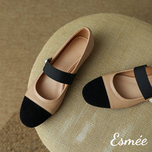 Load image into Gallery viewer, Khaki-Leather-Mary-Janes-with-Golden-Heels-and-Black-Toe-Cap-product-shots