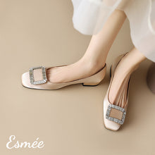 Load image into Gallery viewer, Khaki-Silk-Heels-with-Diamond-Buckle-model-shots
