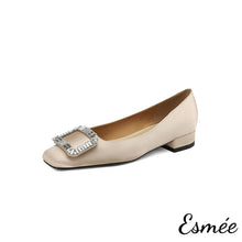 Load image into Gallery viewer, Khaki-Silk-Heels-with-Diamond-Buckle-product-shots-white-background