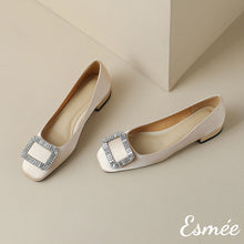 Load image into Gallery viewer, Khaki-Silk-Heels-with-Diamond-Buckle-product-shots