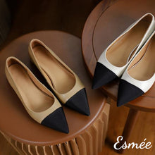 將圖片載入圖庫檢視器 Leather Flats with Black Pointed Toe Cap