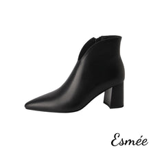 將圖片載入圖庫檢視器 Leather-High-Heel-Ankle-Boots-with-V-Cut-Design-product-shots-white-background