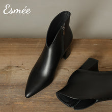 將圖片載入圖庫檢視器 Leather-High-Heel-Ankle-Boots-with-V-Cut-Design-product-shots