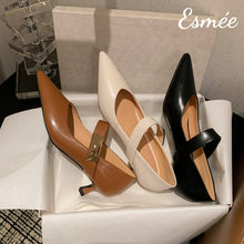 Load image into Gallery viewer, Leather-High-Heel-Maryjanes-with-Metal-Buckle-Design-product-shots
