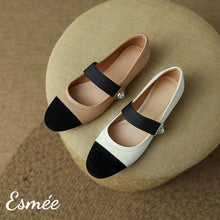 Load image into Gallery viewer, Leather-Mary-Janes-with-Golden-Heels-and-Black-Toe-Cap-product-shots