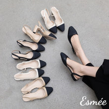 將圖片載入圖庫檢視器 Leather-Slingback-High-Heels-Mules-with-black-almond-toe-cap-product-shots