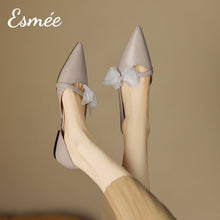 將圖片載入圖庫檢視器 Light-Grey-Leather-D_Orsay-Shoes-with-Gauze-Bow-Knot-model-shots