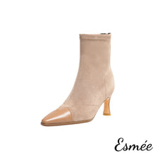 將圖片載入圖庫檢視器 Pale-Khaki-Suede-Ankle-Boots-with-Leather-Toe-Cap-product-shots-white-background