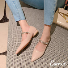 Load image into Gallery viewer, Pink-Leather-Flats-with-Diamond-Straps-model-shots