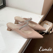 將圖片載入圖庫檢視器 Pink-Patent-Leather-High-Heel-Mules-with-Diamond-Straps-product-shots