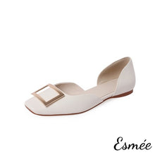 Load image into Gallery viewer, White-Leather-D_Orsay-Flats-with-Metal-Buckle-product-shots-white-background