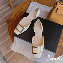 Load image into Gallery viewer, White-Leather-D_Orsay-Flats-with-Metal-Buckle-product-shots