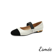 Load image into Gallery viewer, White-Leather-Mary-Janes-with-Golden-Heels-and-Black-Toe-Cap-product-shots-white-background