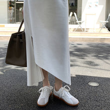 Load image into Gallery viewer, White-Leather-Sneakers-with-Suede-Toe-Cap-model-shots