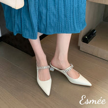 將圖片載入圖庫檢視器 White-Patent-Leather-High-Heel-Mules-with-Diamond-Straps-model-shots
