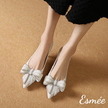 將圖片載入圖庫檢視器 White-Pearl-Design-Fabrics-High-Heels-with-Bow-Knot-model-shots