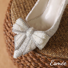 將圖片載入圖庫檢視器 White-Pearl-Design-Fabrics-High-Heels-with-Bow-Knot-product-shots-detail