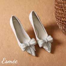 將圖片載入圖庫檢視器 White-Pearl-Design-Fabrics-High-Heels-with-Bow-Knot-product-shots