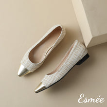 將圖片載入圖庫檢視器 White-Tweed-Flats-with-Dual-Color-Toe-Cap-product-shots