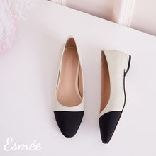 將圖片載入圖庫檢視器 White-leather-ballet-flats-with-black-toe-cap-product-shots