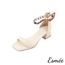 Load image into Gallery viewer, Beige-Leather-High-Heel-Sandals-with-Special-Ankle-Straps-product-shots-white-background
