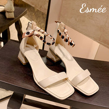 Load image into Gallery viewer, Beige-Leather-High-Heel-Sandals-with-Special-Ankle-Straps-product-shots
