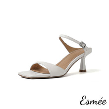 Load image into Gallery viewer, Beige-Leather-High-Heel-Sandals-with-Square-Toe-Design-product-shots-white-background
