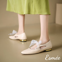 Load image into Gallery viewer, Beige-Leather-Maryjanes-with-Bow-Knot-Design-model-shots-1
