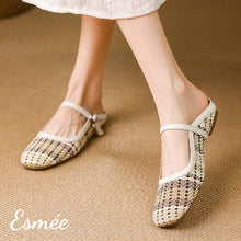 將圖片載入圖庫檢視器 Beige-Leather-Mules-with-Knitting-Design-model-shots
