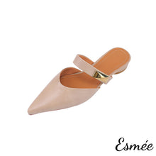 Load image into Gallery viewer, Beige-Leather-Pointed-Toe-Mules-with-Metal-Buckle-Design-product-shots-white-background
