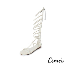 Load image into Gallery viewer, Beige-Leather-Roman-Sandals-with-Rear-Zippers-product-shots-white-background
