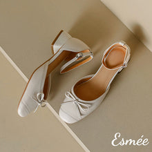 Load image into Gallery viewer, Beige-Leather-Sandals-with-Bow-Knot-and-Ankle-Straps-product-shots
