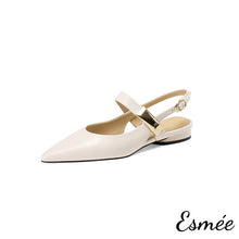 Load image into Gallery viewer, Beige-Leather-Slingback-with-Metal-Buckle-Design-product-shots-white-background
