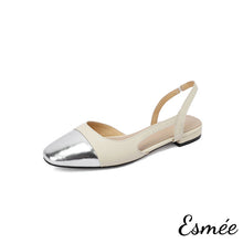 Load image into Gallery viewer, Beige-Leather-Slingback-with-Metallic-Toe-Cap-product-shots-white-background
