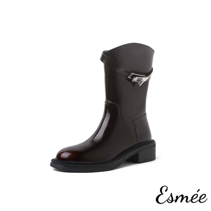 Black-Calfskin-Leather-Mid-Boots-with-Metal-Lock-Buckle-product-shots-white-background