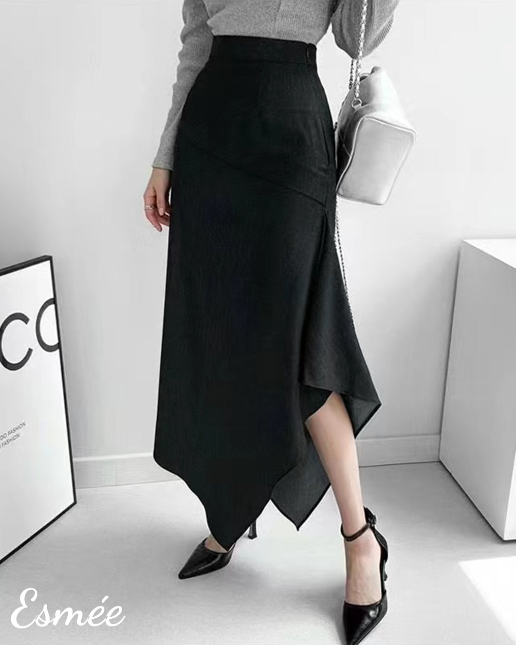 Black-Cotton-Bias-Cut-Long-Dress-model-shots-2