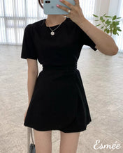 Load image into Gallery viewer, Black-Cotton-One-Piece-with-Bow-Knot-model-shots-1
