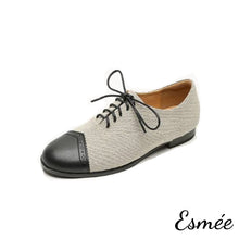 Load image into Gallery viewer, Black-Fabrics-Oxford-Shoes-with-Dual-Color-Toe-Cap-product-shots-white-background
