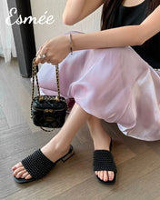將圖片載入圖庫檢視器 Black-Fabrics-Sandals-with-Mini-Pearl-Design-model-shots
