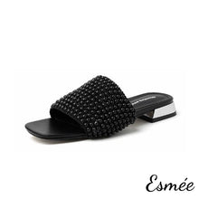 將圖片載入圖庫檢視器 Black-Fabrics-Sandals-with-Mini-Pearl-Design-product-shots-white-background
