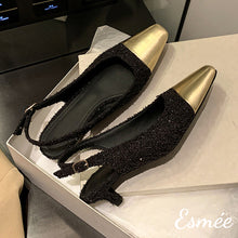 將圖片載入圖庫檢視器 Black-Frabrics-High-Heel-Slingback-with-Golden-Toe-Cap-product-shots
