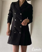 Load image into Gallery viewer, Black-Korean-Cotton-Blazer-Dress-with-Pleaded-Design-model-shots-1
