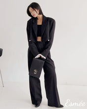 Load image into Gallery viewer, Black-Korean-Cotton-Cropped-Blazer-with-Contrast-Layering-model-shots
