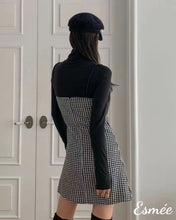 Load image into Gallery viewer, Black-Korean-Cotton-One-Piece-with-Dogstooth-Design-model-shots-3
